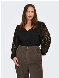 ΜΠΛΟΥΖΑ ΜΕ ΔΑΝΤΕΛΕΝΙΑ ΜΑΝΙΚΙΑ PLUS SIZE - ΜΑΥΡΟ ONLY