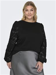 ΜΠΛΟΥΖΑ ΜΕ ΚΕΝΤΗΜΑΤΑ ΣΤΑ ΜΑΝΙΚΙΑ PLUS SIZE - ΜΑΥΡΟ ONLY