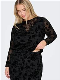 ΜΠΛΟΥΖΑ ΜΕ ΒΕΛΟΥΔΙΝΟ FLORAL ΣΧΕΔΙΟ ΚΑΙ ΔΙΑΦΑΝΕΙΑ PLUS SIZE - ΜΑΥΡΟ ONLY