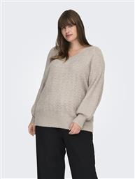 ΜΠΛΟΥΖΑ ΠΛΕΚΤΗ ΜΕ V ΚΑΙ ΛΑΜΨΗ PLUS SIZE - ΜΠΕΖ ONLY