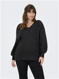 ΜΠΛΟΥΖΑ ΠΛΕΚΤΗ ΜΕ V ΚΑΙ ΛΑΜΨΗ PLUS SIZE - ΜΑΥΡΟ ONLY