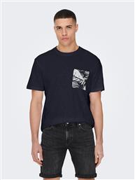 T-SHIRT 22025286 ΣΚΟΥΡΟ ΜΠΛΕ REGULAR FIT ONLY & SONS