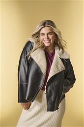 PLUS SIZE BIKER JACKET ΑΠΟ ΔΕΡΜΑΤΙΝΗ ΜΕ ΓΙΑΚΑ TEDDY - ΜΑΥΡΟ ONLY