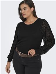 PLUS SIZE ΜΠΛΟΥΖΑ ΜΕ ΔΙΑΦΑΝΕΙΑ ΚΑΙ ANIMAL PRINT ΜΑΝΙΚΙΑ - ΜΑΥΡΟ ONLY