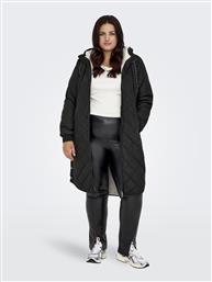 PLUS SIZE ΜΑΚΡΥ ΚΑΠΙΤΟΝΕ ΜΠΟΥΦΑΝ ΜΕ ΚΟΥΚΟΥΛΑ - ΜΑΥΡΟ ONLY