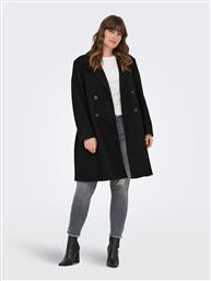 PLUS SIZE ΜΑΚΡΥ ΠΑΛΤΟ ΜΕ ΚΟΥΜΠΙΑ - ΜΑΥΡΟ ONLY