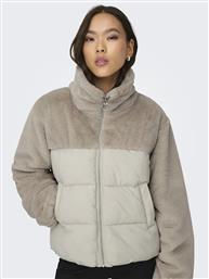 PUFFER JACKET ΜΕ TEDDY ΥΦΗ - ΕΚΡΟΥ ONLY