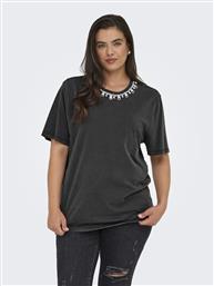 T-SHIRT ΜΕ ΔΙΑΚΟΣΜΗΤΙΚΑ ΣΤΡΑΣ PLUS SIZE - ΜΑΥΡΟ ONLY