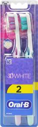 3D WHITE DUO MEDIUM TOOTHBRUSH ΜΕΤΡΙΑ ΧΕΙΡΟΚΙΝΗΤΗ ΟΔΟΝΤΟΒΟΥΡΤΣΑ ΓΙΑ ΕΝΗΛΙΚΕΣ 2 ΤΕΜΑΧΙΑ - ΛΙΛΑ / ΓΑΛΑΖΙΟ ORAL B από το PHARM24