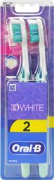 3D WHITE DUO MEDIUM TOOTHBRUSH ΜΕΤΡΙΑ ΧΕΙΡΟΚΙΝΗΤΗ ΟΔΟΝΤΟΒΟΥΡΤΣΑ ΓΙΑ ΕΝΗΛΙΚΕΣ 2 ΤΕΜΑΧΙΑ - ΤΙΡΚΟΥΑΖ / ΓΑΛΑΖΙΟ ORAL B από το PHARM24