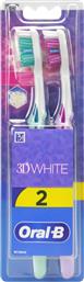 3D WHITE DUO MEDIUM TOOTHBRUSH ΜΕΤΡΙΑ ΧΕΙΡΟΚΙΝΗΤΗ ΟΔΟΝΤΟΒΟΥΡΤΣΑ ΓΙΑ ΕΝΗΛΙΚΕΣ 2 ΤΕΜΑΧΙΑ - ΤΙΡΚΟΥΑΖ / ΜΩΒ ORAL B από το PHARM24