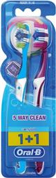 COMPLETE 5 WAY CLEAN MEDIUM TOOTHBRUSH 40MM BLUE - MAGENTA ΟΔΟΝΤΟΒΟΥΡΤΣΑ ΜΕ ΜΕΣΑΙΑΣ ΣΚΛΗΡΟΤΗΤΑΣ ΙΝΕΣ ΓΙΑ ΒΑΘΥ ΚΑΘΑΡΙΣΜΟ 2 ΤΕΜΑΧΙΑ ORAL B