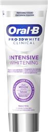 PRO 3D WHITE CLINICAL INTENSIVE WHITENING TOOTHPASTE ΟΔΟΝΤΟΚΡΕΜΑ ΓΙΑ ΑΝΤΙΜΕΤΩΠΙΣΗ ΤΩΝ ΕΠΙΦΑΝΕΙΑΚΩΝ ΛΕΚΕΔΩΝ & ΛΕΥΚΟΤΕΡΑ ΔΟΝΤΙΑ ΑΠΟ ΤΗΝ ΠΡΩΤΗ ΜΕΡΑ ΜΕ ΓΕΥΣΗ ΔΥΟΣΜΟ 75ML ORAL B