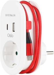 OPS-3001 ΛΕΥΚΟ ΜΟΝΟΠΡΙΖΟ ΜΕ ΚΑΛΩΔΙΟ TYPE-C ΚΑΙ 2USB (TYPE-Α - TYPE-C) 3680W OSIO