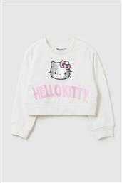 OVS ΠΑΙΔΙΚΗ ΜΠΛΟΥΖΑ CROPPED ΜΕ PRINT ΜΕ ΣΤΡΑΣΑΚΙΑ ''HELLO KITTY'' ΚΑΙ ΑΝΑΓΛΥΦΟ ΚΕΝΤΗΤΟ LETTERING - 002093984 ΛΕΥΚΟ OVS KIDS