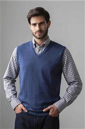 ΑΝΔΡΙΚΗ ΜΑΛΛΙΝΗ ΑΜΑΝΙΚΗ ΜΠΛΟΥΖΑ ΜΟΝΟΧΡΩΜΗ ΜΕ V ΚΑΙ ΚΕΝΤΗΜΕΝΟ ΛΟΓΟΤΥΠΟ REGULAR FIT - X507-VU40.02 ΜΠΛΕ OXFORD COMPANY