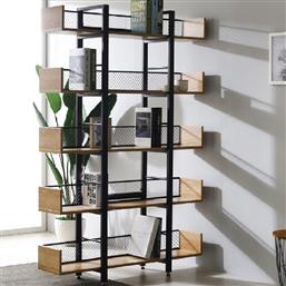 ΒΙΒΛΙΟΘΗΚΗ MUSHA PAKOWORLD ΜΕΤΑΛΛΟ ΜΑΥΡΟ ΜΕ OAK ΑΠΟΧΡΩΣΗ 120X22X185ΕΚ - - 197-000299 PAKO WORLD