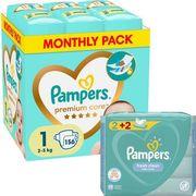 ΠΑΝΕΣ PREMIUM CARE NO1 (2-5KG) 156 TMX+ΔΩΡΟ WIPES FRESH PAMPERS