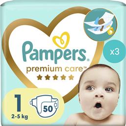 ΣΕΤ PREMIUM CARE ΝΟ1 NEWBORN (2-5KG) 150 ΠΑΝΕΣ (3X50 ΠΑΝΕΣ) PAMPERS