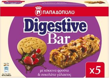 ΜΠΑΡΕΣ ΔΗΜΗΤΡΙΑΚΩΝ DIGESTIVE ΚΟΚΚΙΝΑ ΦΡΟΥΤΑ & ΣΟΚΟΛΑΤΑ ΓΑΛΑΚΤΟΣ (5X28G) ΠΑΠΑΔΟΠΟΥΛΟΥ