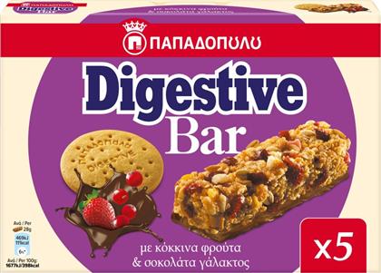 ΜΠΑΡΕΣ ΔΗΜΗΤΡΙΑΚΩΝ DIGESTIVE ΚΟΚΚΙΝΑ ΦΡΟΥΤΑ ΣΟΚΟΛΑΤΑ 5X28G ΠΑΠΑΔΟΠΟΥΛΟΥ