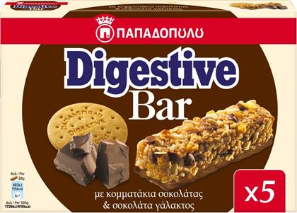 ΜΠΑΡΕΣ ΔΗΜΗΤΡΙΑΚΩΝ DIGESTIVE ΚΟΜΜΑΤΙΑ ΣΟΚΟΛΑΤΑΣ 5X28G ΠΑΠΑΔΟΠΟΥΛΟΥ