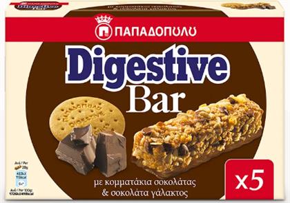 ΜΠΑΡΕΣ ΔΗΜΗΤΡΙΑΚΩΝ DIGESTIVE ΚΟΜΜΑΤΙΑ ΣΟΚΟΛΑΤΑΣ ΓΑΛΑΚΤΟΣ (5X28G) ΠΑΠΑΔΟΠΟΥΛΟΥ