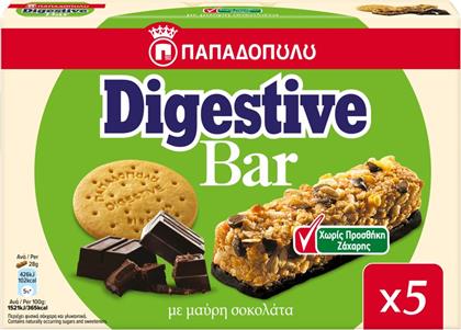 ΜΠΑΡΕΣ ΔΗΜΗΤΡΙΑΚΩΝ DIGESTIVE ΜΑΥΡΗ ΣΟΚΟΛΑΤΑ 0% ΖΑΧΑΡΗ 5X28G ΠΑΠΑΔΟΠΟΥΛΟΥ