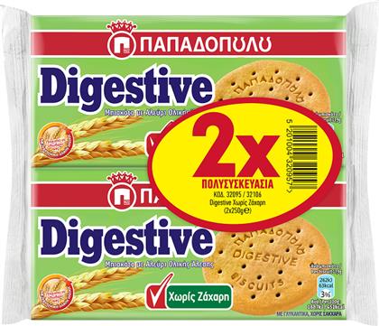 ΜΠΙΣΚΟΤΑ DIGESTIVE ΧΩΡΙΣ ΖΑΧΑΡΗ (2X250G) ΠΑΠΑΔΟΠΟΥΛΟΥ