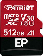 PEF512GEP31MCX EP SERIES 512GB MICRO SDXC V30 A1 CLASS 10 WITH SD ADAPTER PATRIOT