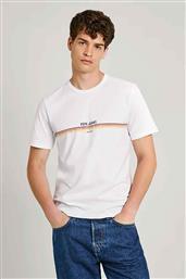 ΑΝΔΡΙΚΟ T-SHIRT ΜΕ CONTRAST ΡΙΓΕΣ ΚΑΙ ΛΟΓΟΤΥΠΟ REGULAR FIT - PM509427 ΛΕΥΚΟ PEPE JEANS