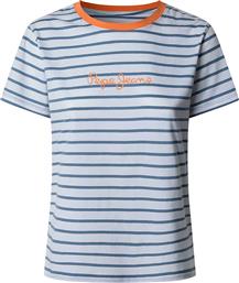 ΓΥΝΑΙΚΕΙΟ T-SHIRT ΡΙΓΕ ΜΕ LOGO PRINT ''ELBA'' - PL505876 ΜΠΛΕ PEPE JEANS