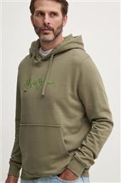 ΒΑΜΒΑΚΕΡΗ ΜΠΛΟΥΖΑ NEW JOE HOODIE ΧΡΩΜΑ: ΠΡΑΣΙΝΟ, ΜΕ ΚΟΥΚΟΥΛΑ, PM582716 PEPE JEANS