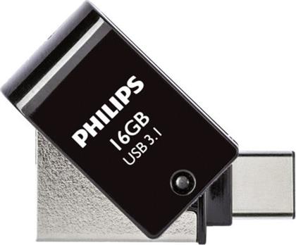 2-IN-1 16GB USB 3.1 STICK ΜΕ ΣΥΝΔΕΣΗ USB-C ΜΑΥΡΟ PHILIPS