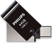 2-IN-1 64GB USB 3.1 + TYPE-C OTG FLASH DRIVE MIDNIGHT BLACK FM64DC152B/00 PHILIPS