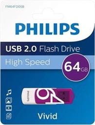 VIVID EDITION 64GB USB 2.0 FLASH DRIVE MAGIC PURPLE FM64FD05B/00 PHILIPS