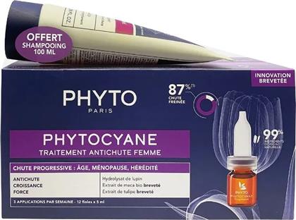 PHYTO ΠΑΚΕΤΟ ΠΡΟΣΦΟΡΑΣ PHYTOCYANE ANTI-HAIR LOSS TREATMENT FOR WOMEN WITH PROGRESSIVE HAIR LOSS 12X5ML & ΔΩΡΟ PHYTOCYANE ANTI HAIR LOSS TREATMENT COMPLEMENT SHAMPOO 100ML PHYTO PARIS