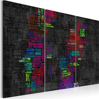 ΠΙΝΑΚΑΣ - MAP OF SWEDEN (COLORED NAMES OF CITIES) - TRIPTYCH 90X60 POLIHOME