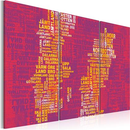 ΠΙΝΑΚΑΣ - TEXT MAP OF SWEDEN (PINK BACKGROUND) - TRIPTYCH 90X60 POLIHOME