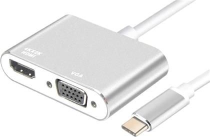 CONVERTER USB TYPE-C ΣΕ VGA + HDMI 4K PTH-041, ΑΣΗΜΙ POWERTECH