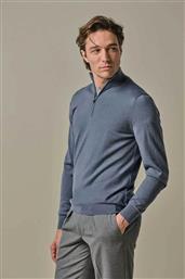 ΑΝΔΡΙΚΗ ΜΑΛΛΙΝΗ ΜΠΛΟΥΖΑ ΜΕ ΨΗΛΟ ΛΑΙΜΟ ΚΑΙ ΦΕΡΜΟΥΑΡ 1/2 REGULAR FIT - PPWJ30003I ΜΠΛΕ ΑΝΟΙΧΤΟ PROFUOMO