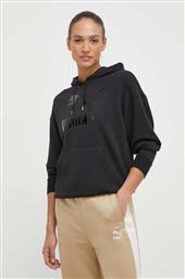 ΜΠΛΟΥΖΑ CLASSICS SHINY LOGO HOODIE ΧΡΩΜΑ: ΜΑΥΡΟ, ΜΕ ΚΟΥΚΟΥΛΑ, 625595 PUMA