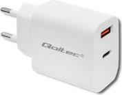 CHARGER 18W 5-12V 1.5-3A USB TYPE-C PD USB QC 3.0 WHITE QOLTEC