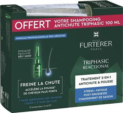 PROMO TRIPHASIC REACTIONAL ANTI-HAIR LOSS & GROWTH 2IN1 TREATMENT 60ML (12VIALSX5ML) & ANTI-HAIR LOSS STIMULATING SHAMPOO 100ML RENE FURTERER