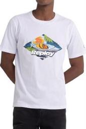 T-SHIRT WITH PRINT WAVE M6496 .000.23062 001 ΛΕΥΚΟ REPLAY