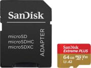 EXTREME PLUS SDSQXBZ-064G-GN6MA 64GB MICRO SDXC UHS-I V30 U3 A2 CLASS 10 + SD ADAPTER SANDISK από το e-SHOP