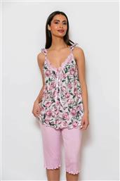 ΓΥΝΑΙΚΕΙΑ ΠΙΤΖΑΜΑ ΑΜΑΝΙΚΗ ΜΕ FLORAL PRINT ΚΑΙ ΚΑΠΡΙ ΠΑΝΤΕΛΟΝΙ - 5680 ΡΟΖ SCHERZO