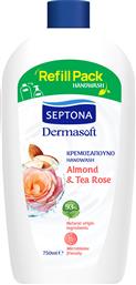 DERMASOFT HANDWASH WITH ALMOND & TEA ROSE ΚΡΕΜΟΣΑΠΟΥΝΟ ΜΕ ΟΡΓΑΝΙΚΟ ΝΟΤΕΣ ΑΡΩΜΑΤΟΣ ΑΜΥΓΔΑΛΟΥ & TEA ROSE 750ML REFILL SEPTONA