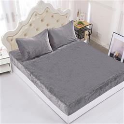 ΣΕΝΤΟΝΙ FLEECE ΥΠΕΡΔΙΠΛΟ ΜΕ ΛΑΣΤΙΧΟ + ΜΑΞΙΛΑΡΟΘΗΚΕΣ (ΣΕΤ) LIGHT GREY SILK FASHION