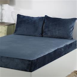 ΣΕΝΤΟΝΙ FLEECE ΥΠΕΡΔΙΠΛΟ ΜΕ ΛΑΣΤΙΧΟ + ΜΑΞΙΛΑΡΟΘΗΚΗ (ΣΕΤ) SOLID BLUE SILK FASHION